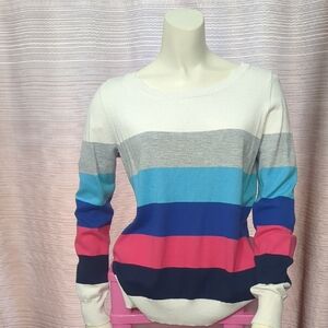 Liz Claiborne White, Striped Crewneck Sweater Size Medium